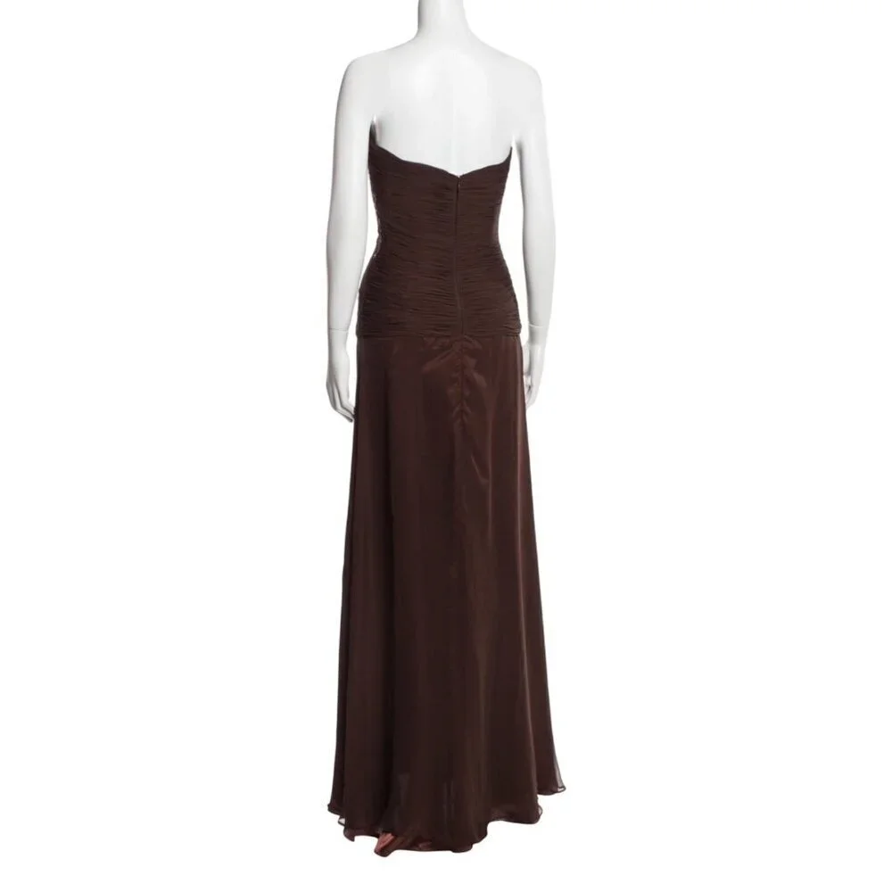 Jovani New York Strapless Beaded Ruched Chiffon Evening Gown 16 Chocolate Brown - Picture 2 of 6